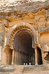 The main open chaitya (temple) in the Bhaja Caves, excavated in basalt, Lonavala, Western Ghats, Maharashtra, India, Asia