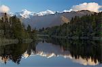 Lake Matheson with Mount Cook and Mount Tasman, West Coast, South Island, New Zealand, Pacific