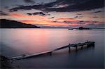 Jetty on Cobacabana Beach at dusk, Copacabana, Lake Titicaca, Bolivia, South America