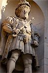 Henry VIII Statue at the Gatehouse of St. Bartholomews Hospital (Bart's) in West Smithfield, London, England, United Kingdom, Europe