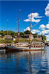 Ships in Oslo Harbour with Akershus Fortress, Oslo, Norway