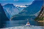 Ferry on Naeroyfjord, Sognefjord, Aurland, Sogn og Fjordane, Norway