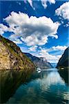 Ferry on Naeroyfjord, Sognefjord, Sogn og Fjordane, Norway