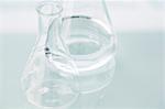 Close up of empty beakers on counter in lab