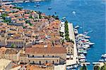 Hvar island yachting harbor aerial view, Dalmatia, Croatia