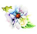 Decorative blue flower, watercolor illustration