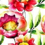 Seamless wallpaper with Pink flowers, watercolor illustration