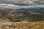 On summit of An Coileachan looking towards the Beinn Dearg hills in Scottish Highlands