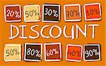 autumn discount and different percentages - retro style orange label with text and squares, business seasonal concept