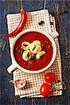 Delicious creamy tomato soup with tortellini.