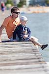 family of two sitting at the dock