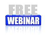 free webinar - text in 3d blue and white letters and block, internet learning concept words