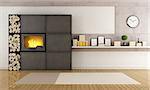 Minimalist iron fireplace in a contemporary living room - rendering