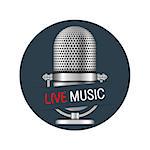 Microphone in a circle with live music banner, vector eps10 illustration