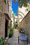 Narrow mediterranean stone street in Stari Grad, Island of Hvar, Croatia