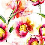 Colorful seamless pattern with flowers, watercolor illustration