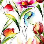Seamless wallpaper with flowers, watercolor illustration