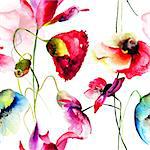 Seamless wallpaper with Beautiful flowers, watercolor illustration