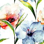 Seamless wallpaper with Lily flowers, watercolor illustration
