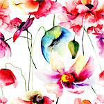 Seamless pattern with wild flowers, watercolor illustration