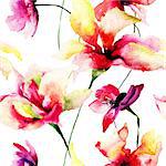Seamless wallpaper with stylized flowers, watercolor illustration