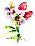 Stylized flowers, watercolor illustration