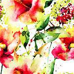 Seamless wallpaper with flowers, watercolor illustration