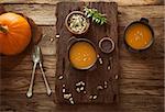 Pumpkin soup. Autumn dinner with healthy vegetable soup