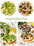 Delicious vegetable pies with green peas, mushroom and cream cheese. Collage.