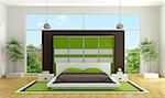 Modern bedroom with minimalist bedroom and wardrobe - 3D Rendering