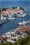 Aerial view of harbour and skyline, Bergen, Hordaland, Norway