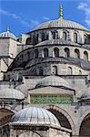 Blue Mosque domes under an intense blue sky, August afternoon, Sultanahmet, Istanbul, Turkey, Europe