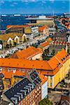 View of Copenhagen from the top of the Church of Our Saviour (Vor Frelser Kirke) in the Christianshavn city district, Copenhagen, Denmark