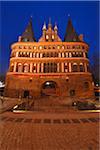 Holsten Tor at dusk, Luebeck, Schleswig-Holstein, Germany