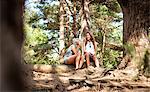 Mother and daughter enjoying nature, The Blue Pool, Wareham, Dorset, United Kingdom