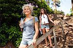 Mother and daughter on footpath, The Blue Pool, Wareham, Dorset, United Kingdom