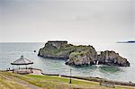 View of promenade and St Catherines Island and fort, Tenby, Wales