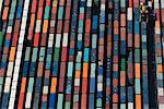 Aerial view of rows cargo containers, Port Melbourne, Melbourne, Victoria, Australia