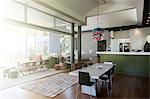 Modern dinning room interior with large table and chairs