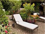 Private Patio and Garden of Home with Lounge Chair and Towels, Toronto, Ontario, Canada