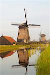 Windmills along a Canal, Schermerhorn, North Holland, Netherlands, Europe