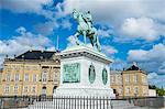 Statue of Frederick V by Jacques Francois Joseph Saly, Amalienborg, winter home of the Danish royal family, Copenhagen, Denmark, Scandinavia, Europe