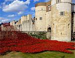 Blood Swept Lands and Seas of Red installation at The Tower of London marking 100 years since the First World War, Tower of London, UNESCO World Heritage Site, London, England, United Kingdom, Europe