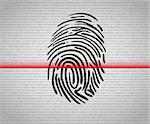 Fingerprint scanning icon with red laser line
