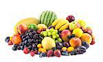 Big assortment of Fresh Organic Fruits isolated on white background