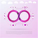 Pink infinity sign with silhouette baby things signs around. Vector infographic with Mobius ribbon and place for your text.
