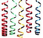 Curled holiday ribbons strip isolated on white background, stock photo