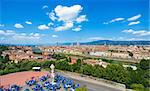 Cathedral Santa Maria del Fiore and Pallazo Vecchio in Florence city view, Italy