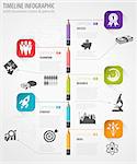 Business Timeline Infographic with Pencils, Icons and Number Options. Vector Template