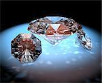 Picture of three diamonds with refraction effect